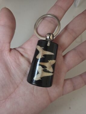 Shark Tooth Keychain - Black with Cream Shark Teeth Design